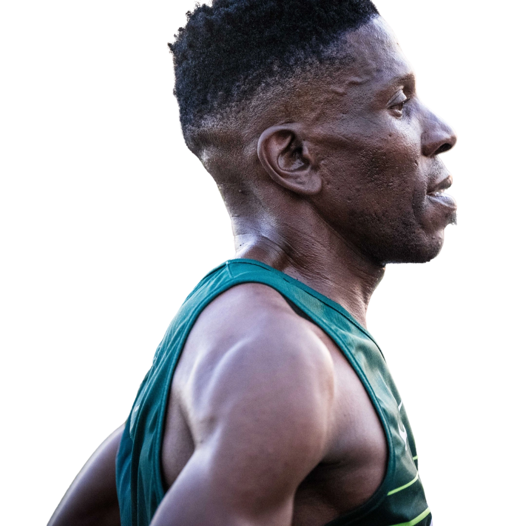 Chest up side profile of man running
